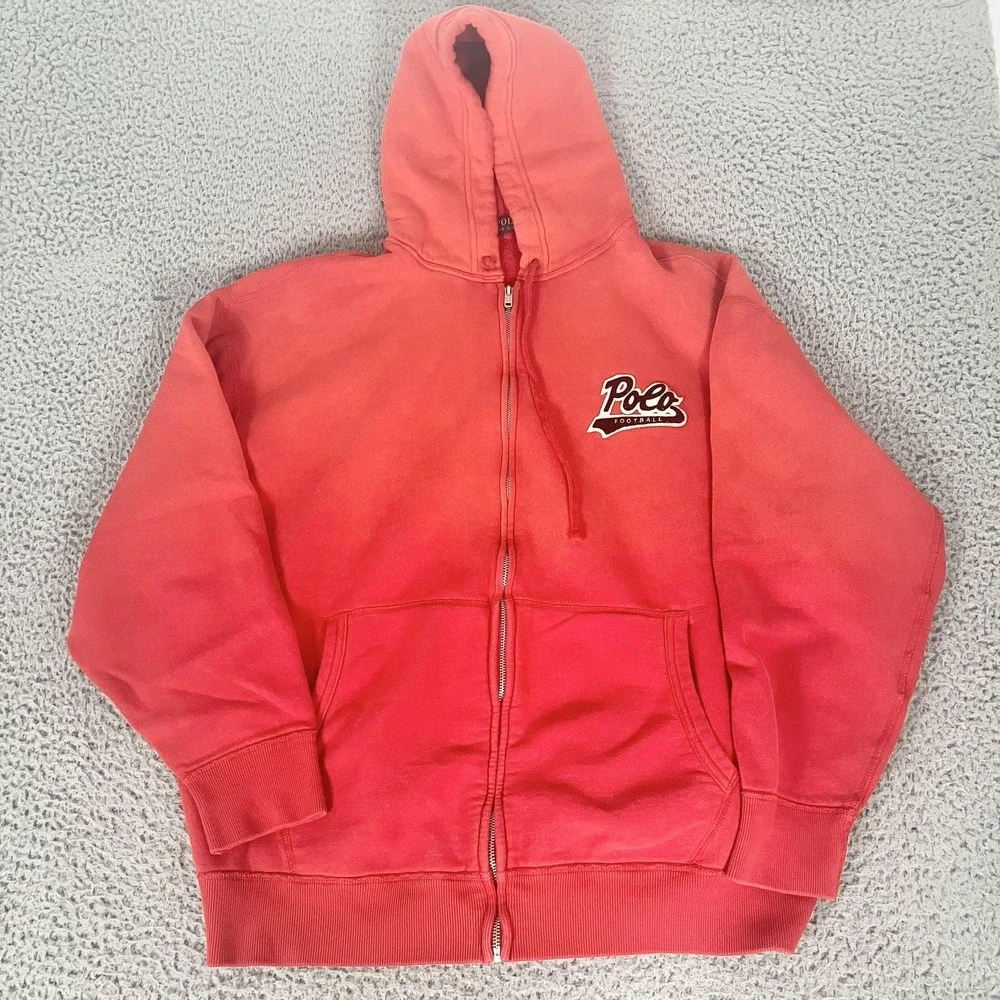 Polo Ralph‎ Lauren Hoodie Sweatshirt Mens XLT Tall Red Full Zip Polo Football